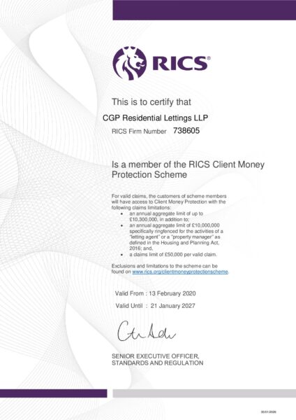 Client Money Certificate for CGP Residential Lettings LLP (2027)